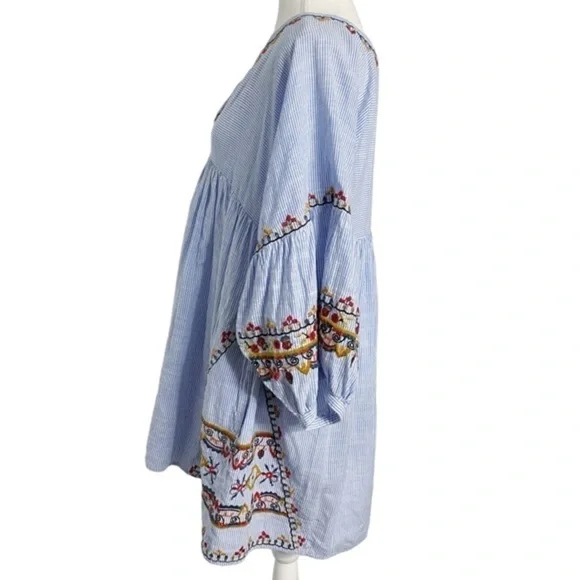Zara Blue and White Striped Embroidered Shirt Dress with Pockets - Picture 3 of 13